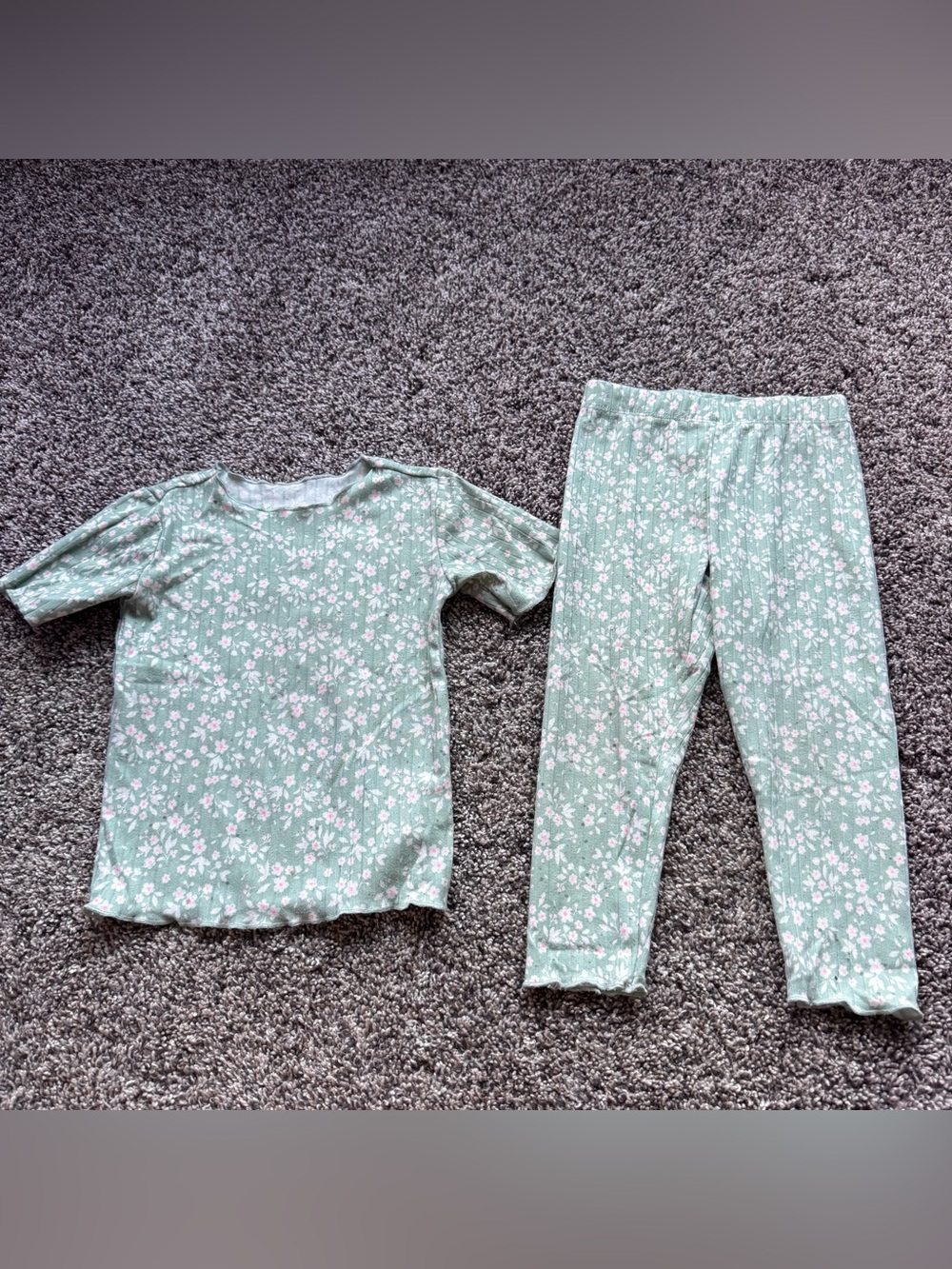 Girls' Mint Green Floral Matching Set - Top & Leggings